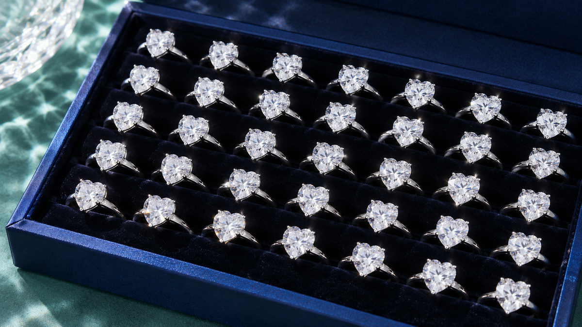 custom 18K gold heart-cut moissanite ring