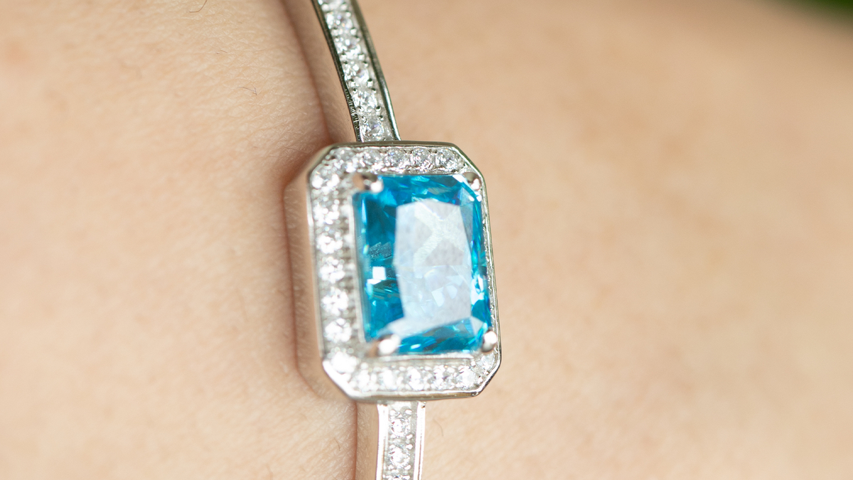 Blue lab-grown gemstone bracelet in a custom fine jewelry collection