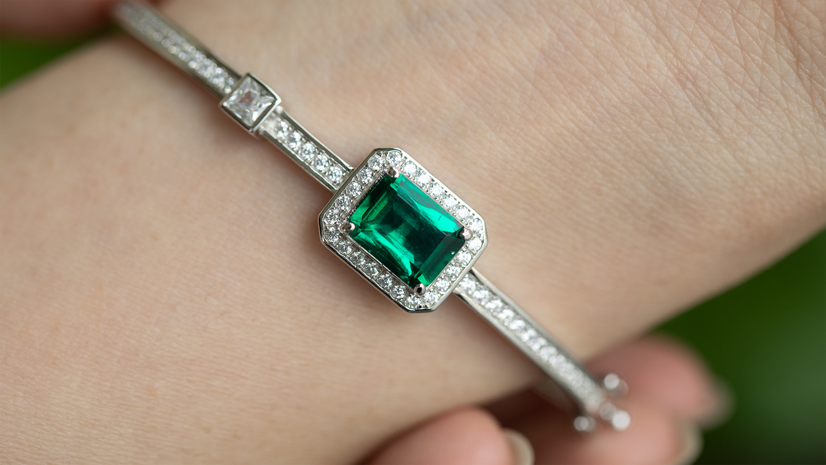 Green lab-grown gemstone 18K gold bracelet developed for a private label jewelry brand