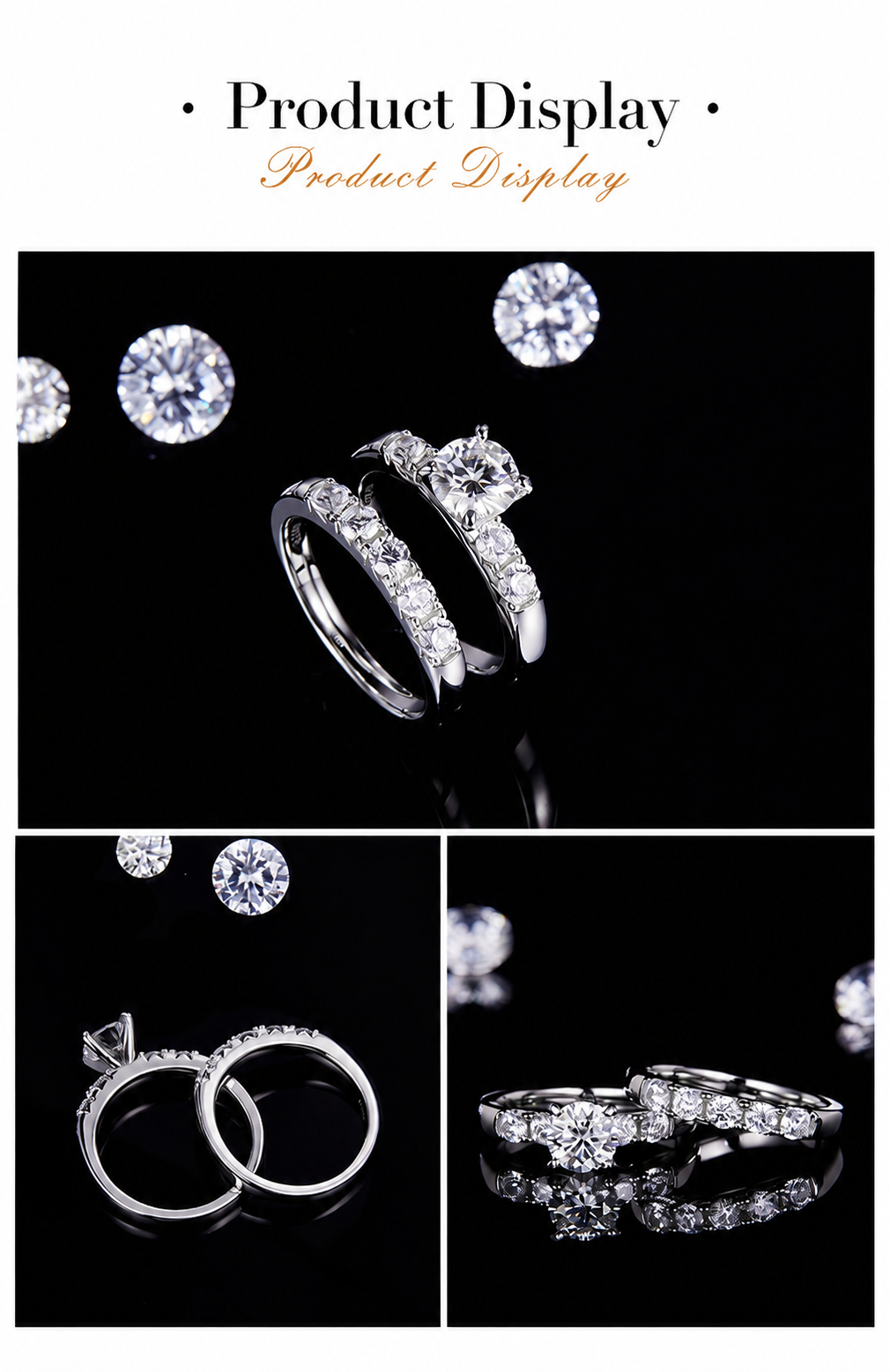 四爪女戒S925银镀18k白金主副套戒叠戴定制主石莫桑钻1.0ct/副石高碳钻 - 3
